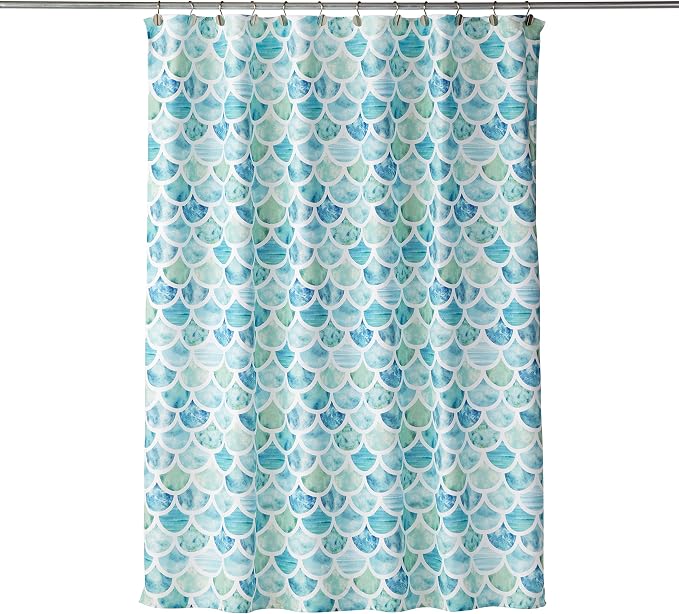 SKL Home Coastal Ocean Watercolor Scales Shower Curtain, Multi | Bright and colorful fabric design. Great for Airbnb, beach décor and everyday bathrooms. Machine washable.