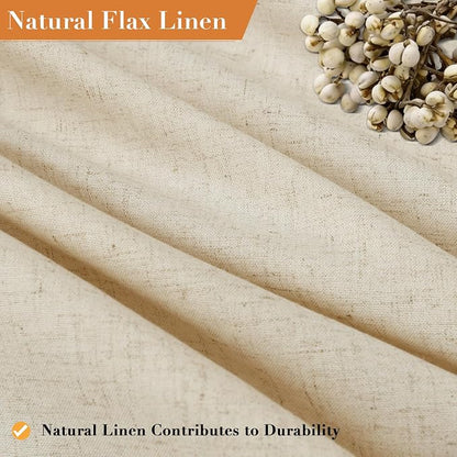 Linen Shower Curtain for Bathroom 72x72 Inch 1 Panel Beige Color | Weighted Fabric Shower Curtains with Hooks, Water Repellent, Neutral Rustic Boho Farmhouse, Simple Luxury Bath Curtain Decor