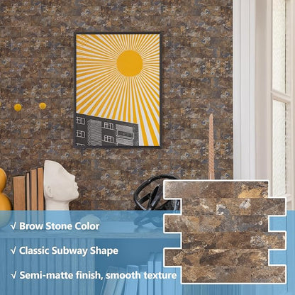 2026 New Upgrade Peel and Stick Backsplash Tile, Peel and Stick 11.34" X 11.57" Wall Tile for Kitchen, Bathroom, Fireplace, Laundry (Brown Stone Rock, 10 Packs)