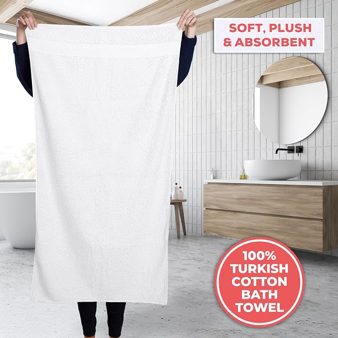 100% Turkish Cotton 3 Pcs Bath Towel Set, Luxury Bath Towels for Bathroom, Soft & Absorbent Bathroom Towels Set (1 Bathtowel, 1 Hand Towel, 1 Washcloth)- White