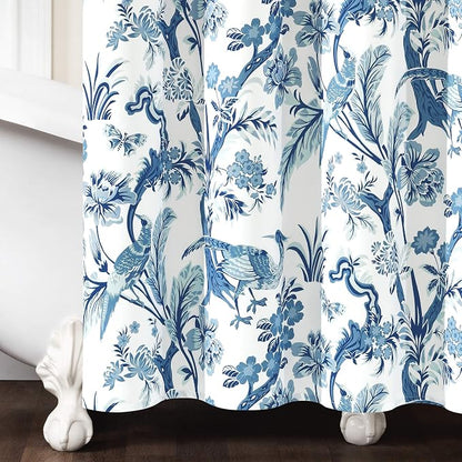 Lush Decor Dolores Shower Curtain 72" W x 72" L Blue - Floral Shower Curtains for Bathroom - Fabric Bathroom Curtain - Maximalist Decor