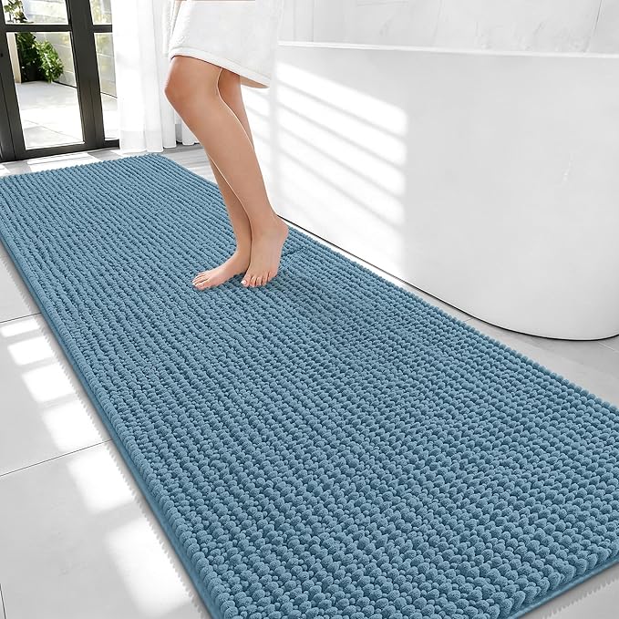 OLANLY Thick Chenille Bathroom Runner Rugs Mats 70x24, Airy Blue | Soft Absorbent Bath Rugs, Rubber Backing, Machine Wash Dry, Bath Mats for Bathroom, Tub and Shower, Home Decor Accessories