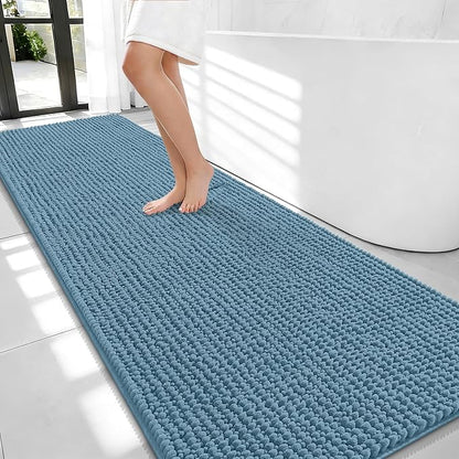 OLANLY Thick Chenille Bathroom Runner Rugs Mats 70x24, Airy Blue | Soft Absorbent Bath Rugs, Rubber Backing, Machine Wash Dry, Bath Mats for Bathroom, Tub and Shower, Home Decor Accessories