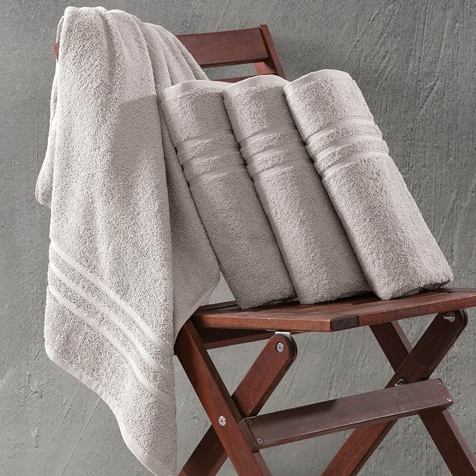 Hawmam Linen Ice Silver Bath Towels 4 Pack Soft and Absorbent, Premium Quality Perfect for Daily Use 100% Cotton Towel 600 GSM
