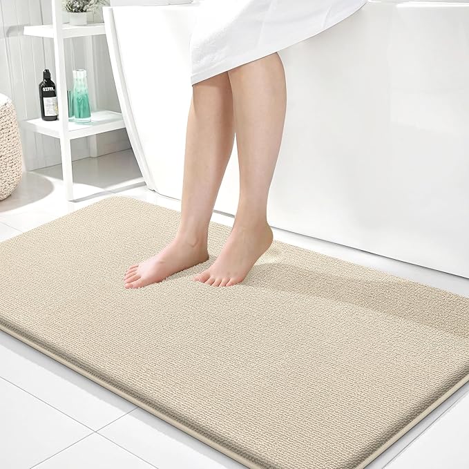 OLANLY Memory Foam Bathroom Runner Rug 40x24, Absorbent Long Bath Mat, Sand | Soft Quick Dry Bath Rugs, Non-Slip Carpet, Machine Washable Mat for Bathroom Floor, Tub and Shower, Home Decor Accessories