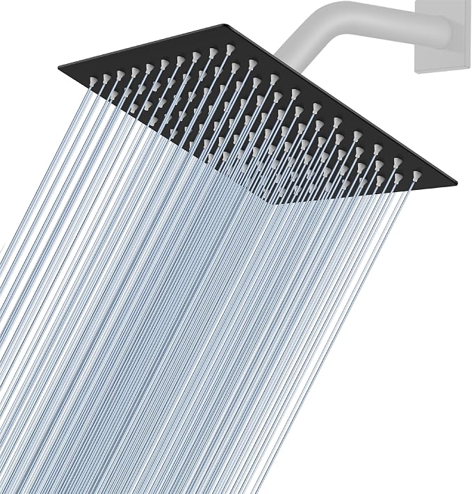 Midanya Square Rain Shower Head,High Pressure,Matte Black 6 Inch | 360°Swivel,Ceiling or Wall Mount,Waterfall Full Body Coverage,Bathroom Remodel,Stainless Steel Large Rainfall Shower Head