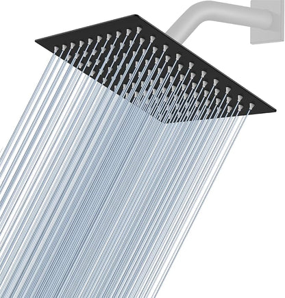 Midanya Square Rain Shower Head,High Pressure,Matte Black 6 Inch | 360°Swivel,Ceiling or Wall Mount,Waterfall Full Body Coverage,Bathroom Remodel,Stainless Steel Large Rainfall Shower Head