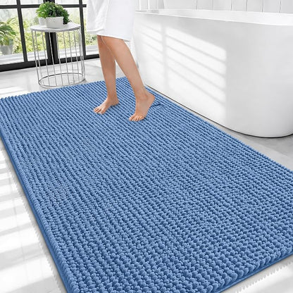 OLANLY Thick Chenille Large Bathroom Rugs Mats 44x32, Cornflower Blue | Soft Absorbent Bath Rugs, Rubber Backing, Machine Wash Dry, Bath Mats for Bathroom, Tub and Shower, Home Decor Accessories