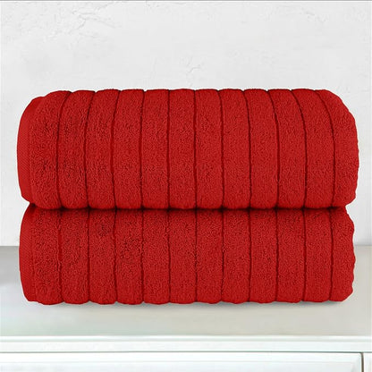 Elegant Comfort 100% Turkish Cotton Corduroy Ribbed Luxury Soft 2 Pack Bath Towels 27 x 54 Inch - Ultra Plush, Absorbent, Quick Dry, Hotel Spa Quality Towels for Bathroom Essentials, Red