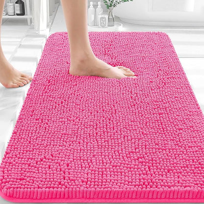 OLANLY Bathroom Rugs 32x20, Extra Soft Absorbent Chenille Bath Rugs | Hot Pink, Quick-Drying Rubber Backing, Machine Washable Bath Mat for Bathroom Floor, Tub and Shower, Home Decor Accessories