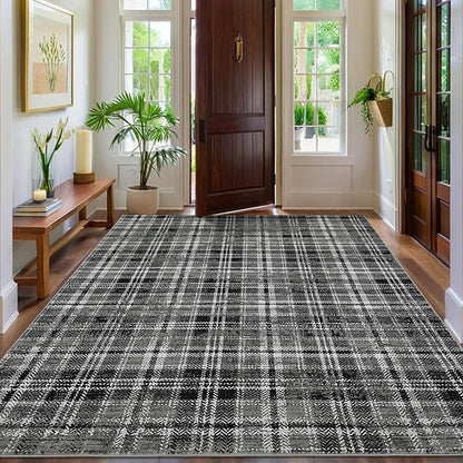 Washable Area Rug 3x5 Plaid Entryway Rug with Non Slip Rubber Backing, Farmhouse Soft Low Pile Rustic Stain Resistant Accent Rug for Living Room Bedroom Playroom