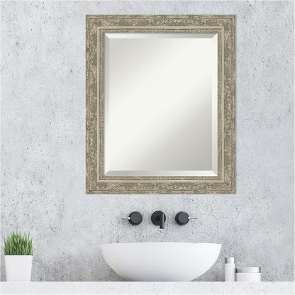 Amanti Art Silver Bathroom Mirror for Over Sink, 24x20 Filigree Silver Rectangle Vanity Mirror, Small Traditional Frame, Hangs Horizonally and Vertically, Bathroom Wall Decor, Beveled Edge