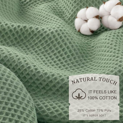 Extra Long Waffle Shower Curtain - Sage Green Cotton Texture Fabric Heavyweight Shower Curtains for Bathroom,72Wx84L