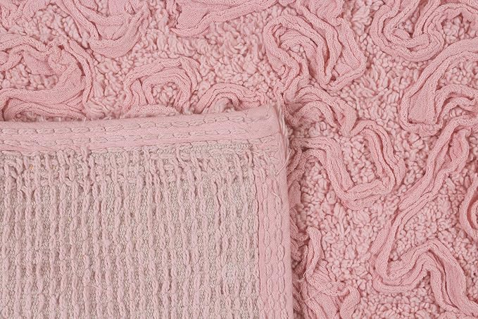 Home Weavers Bell Flower Collection 100% Cotton Tufted Bath Rugs, Extra Soft and Absorbent Bath Rugs, Non-Slip Bath Mats, Machine Washable, Bath Mats for Bathroom Floor and Tub, 20"x20" Contour, Pink