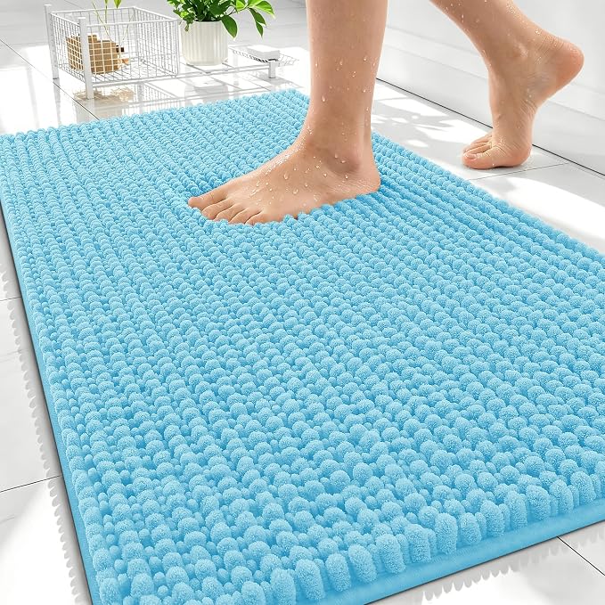 OLANLY Thick Chenille Absorbent Bathroom Rugs Mat 30x20, Sky Blue | Soft Bath Rugs, Rubber Backing, Machine Wash Dry, Bath Mats for Bathroom, Tub and Shower, Home Decor Accessories