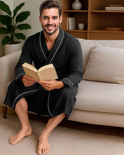 Cotton Blend Lightweight Knit Robe for Men Soft Loungewear Bathrobe