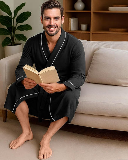Cotton Blend Lightweight Knit Robe for Men Soft Loungewear Bathrobe