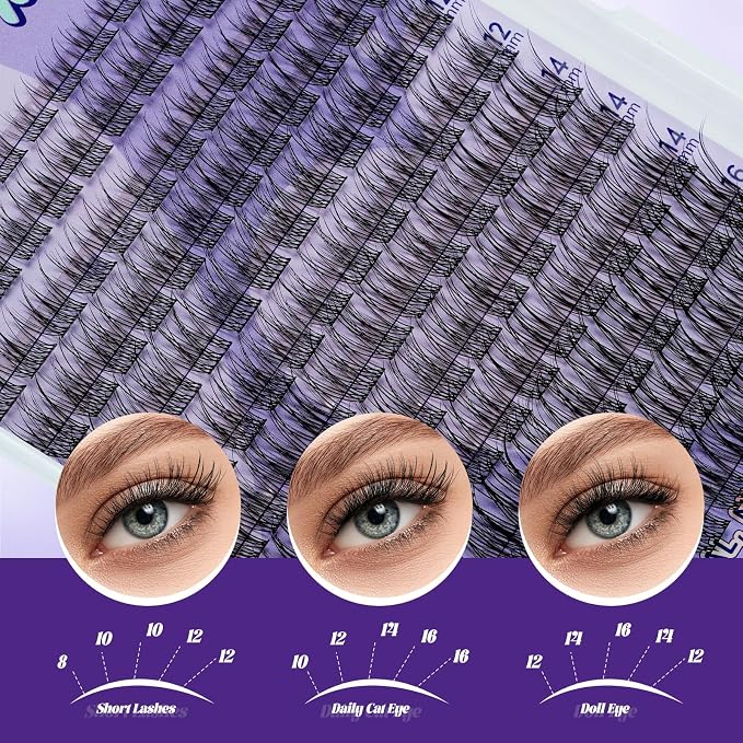 B&Q Wispy Lash Clusters Kit, Natural 02, Individual False Eyelashes Extension Set, Undetectable Natural Look for Effortless Day-to-Night Beauty, from Office Elegance to Date Night Glamour(8-16mix)