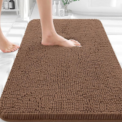 OLANLY Bathroom Rugs 35x24, Extra Soft Absorbent Chenille Bath Rugs | Mocha, Quick-Drying Rubber Backing, Machine Washable Bath Mat for Bathroom Floor, Tub and Shower, Home Decor Accessories