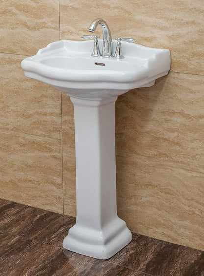 Roosevelt Bathroom Pedestal Sink – 22-Inch Small Pedestal Sink, Durable Vitreous China Ceramic with 4 Inch 3-Hole Bathroom Sink Faucet – Ideal for Modern Bathrooms