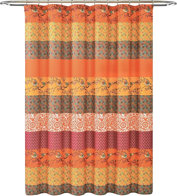 Lush Decor Royal Empire Shower Curtain, 72" W x 72" L, Tangerine - Striped Shower Curtain - Orange Bathroom Curtain - Boho Decor - Fabric Shower Curtains