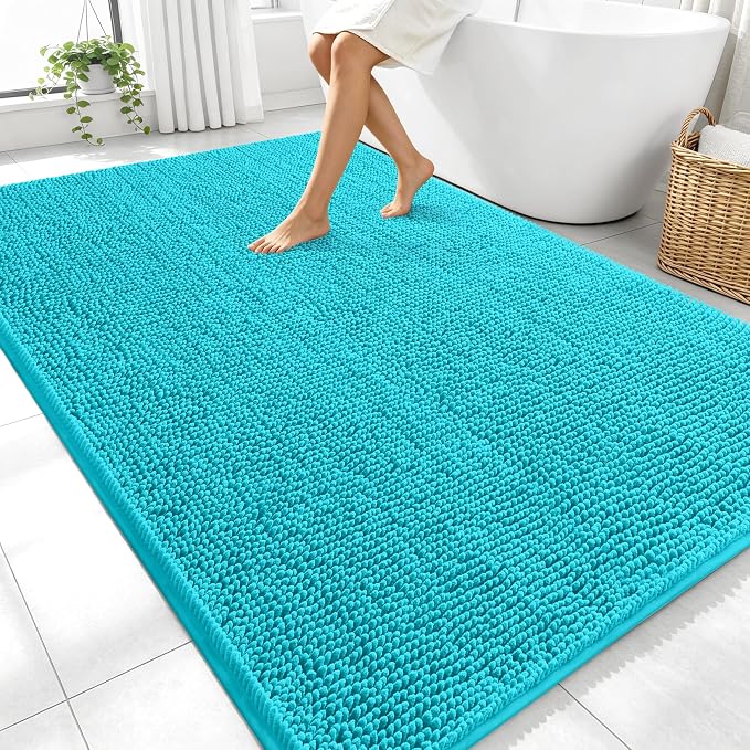 OLANLY Large Bathroom Rugs 70x46, Extra Soft Absorbent Chenille Bath Rugs | Aqua Sky, Quick-Drying Rubber Backing, Machine Washable Bath Mat for Bathroom Floor, Tub and Shower, Home Decor Accessories