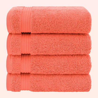 American Veteran Towel, Hand Towels for Bathroom Set of 4, 100% Cotton Turkish Hand Towel Sets, Soft Hand Face Towels, Coral Hand Towels