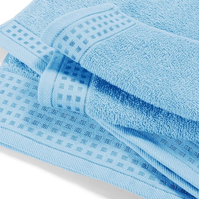 GLAMBURG Ultra Soft 4 Pack Oversized Bath Towel Set 27x54 inches, 100% Cotton Bath Towels, Highly Absorbant Compact Quickdry & Lightweight Towel, Ideal for Gym Travel Camp Pool - Sky Blue