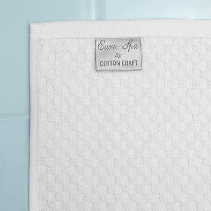 COTTON CRAFT- Euro Spa Set of 4 Luxury Waffle Weave Bath Towels, Oversized Pure Ringspun Cotton, 30 inch x 56 inch, White