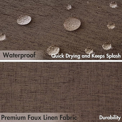 MIULEE 72"x90" Extra Long Scalloped Linen Shower Curtain Brown | Linen Textured, Waterproof, Washable, 12 Metal Hooks, Heavy Duty Cloth, Black Border, Shower Curtain for Bathroom Bathtub