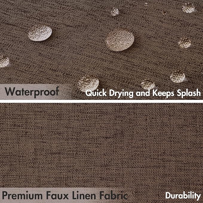 MIULEE 72"x90" Extra Long Scalloped Linen Shower Curtain Brown | Linen Textured, Waterproof, Washable, 12 Metal Hooks, Heavy Duty Cloth, Black Border, Shower Curtain for Bathroom Bathtub