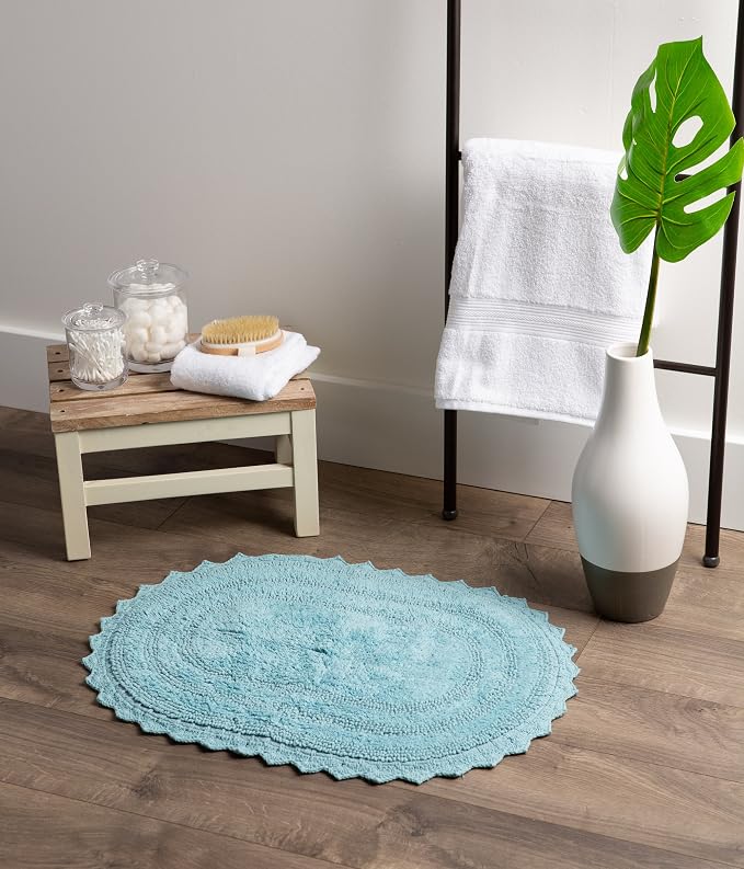 DII Crochet Collection Reversible Bath Mat, Large Oval, 21x34, Cameo Blue