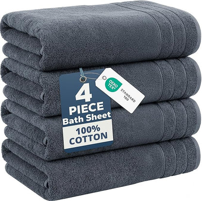 Casa Platino 100% Cotton 4 Pack Bath Sheets (36"x72") - Ring Spun, Extra Large Cotton Bath Towels Set - Quick Dry, Soft & Absorbent Oversized Towel Set - Remains Soft after Multiple Washes - Cool Grey