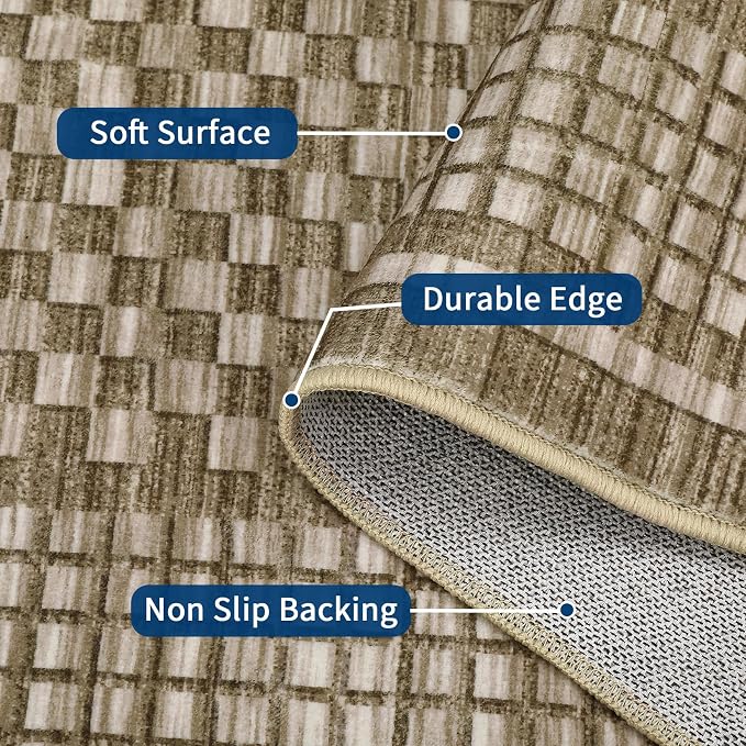 Modern Rug 8x10 Area Rugs for Living Room Washable Bedroom Rug Geometric Checkered Large Area Rug Soft Non Slip Throw Rugs Low Pile Stain Resistant Carpet for Office Dining Room 8'x10' Brown