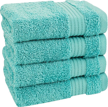 Cotton Paradise 100% Cotton Turkish Washcloth Set for Bathroom, 4 Piece Soft Absorbent Small Towels Wash Rags, Turquoise