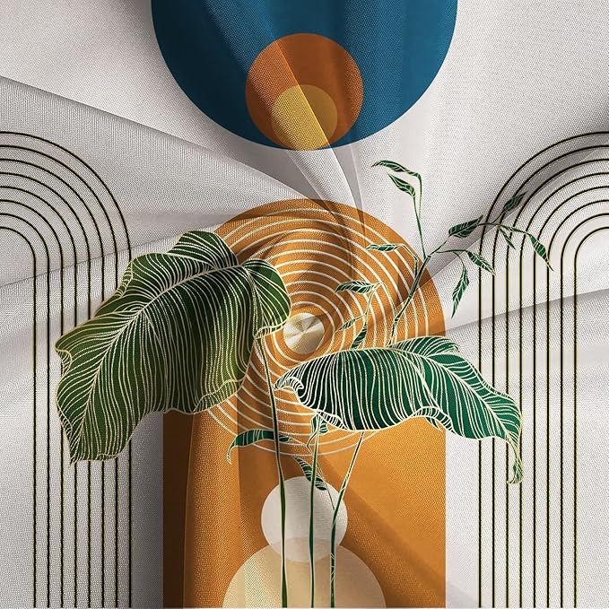 Boho Shower Curtain for Bathroom Modern Mid Century Plant Palm Leaves Bath Curtain Modern Minimalist Geometric Arch Bath Decor Waterproof Polyester Fabric Curtains Set 72x84 inch