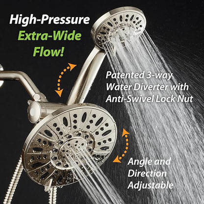 AquaDance 7" Premium High Pressure 3-way Rain & Handheld Shower Head Combo | Enjoy Dual 6-Setting Luxury Shower Heads Separately or Together for the Best of Both Worlds! Stainless Steel Hose - Nickel