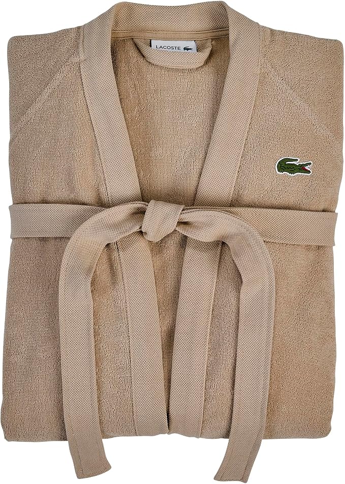 Lacoste Classic Pique Bath Robe, 100% Soft Cotton Terry, Unisex Adult Bathrobe, Absorbent & Quick Drying, One Size Fits Most