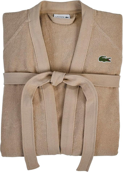 Lacoste Classic Pique Bath Robe, 100% Soft Cotton Terry, Unisex Adult Bathrobe, Absorbent & Quick Drying, One Size Fits Most