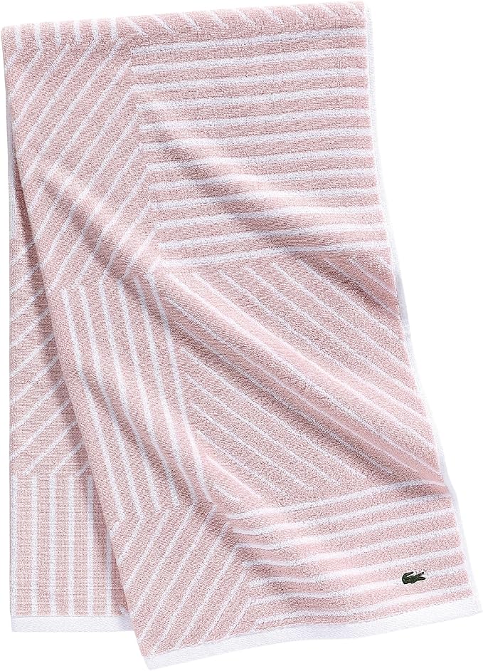 Lacoste Guethary Striped Towel – 100% Cotton, Reversible Modern Geometric Design, Soft & Absorbent, Durable & Lightweight, Machine Washable – Light Pink, 30"x54" Bath Towel