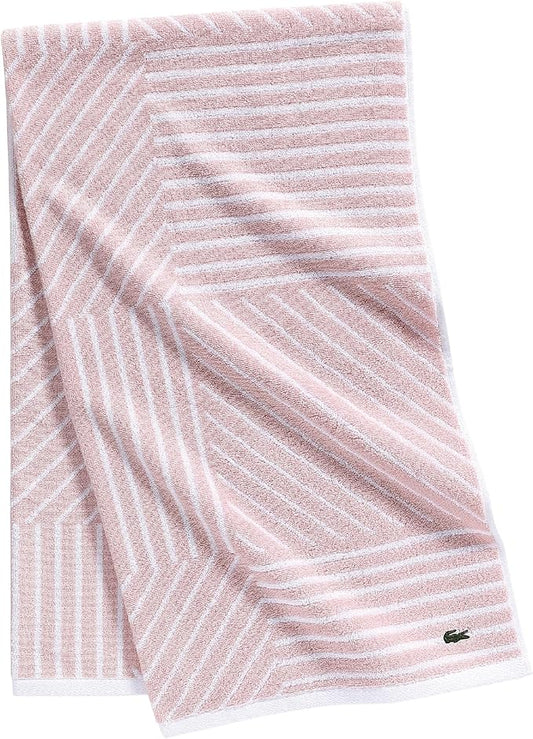 Lacoste Guethary Striped Towel – 100% Cotton, Reversible Modern Geometric Design, Soft & Absorbent, Durable & Lightweight, Machine Washable – Light Pink, 30"x54" Bath Towel