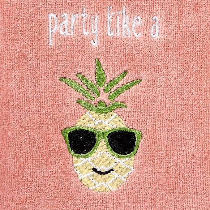 SKL HOME by Saturday Knight Ltd. Party Pineapple 2 Pc Hand Towel Set, Coral Pink | Decorative velour for summer fun & everyday décor. Can be used in the bathroom, kitchen, bar, or any sink space.