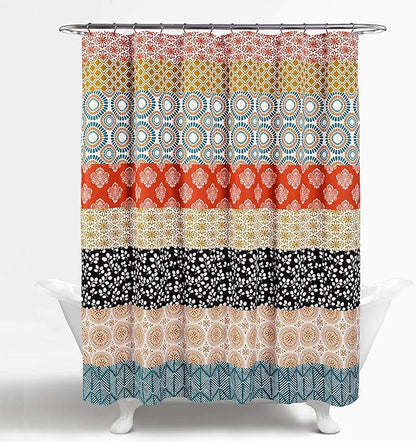 Lush Decor Shower Curtain, Turquoise & Orange | Bohemian Stripe | 72"W x 72"L | Pack of 6