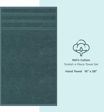 American Soft Linen Luxury Hand Towels for Bathroom, 600 GSM Heawy Weight 16x28 Size 100% Cotton Turkish 4 Piece Hand Face Towel Set, Teal Hand Towels