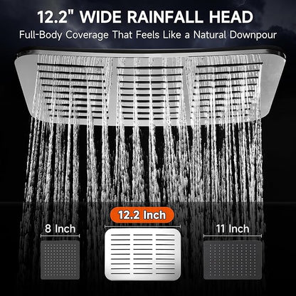 XXL 12.2" Rain Shower Head with Handheld Spray, High Pressure Combo | Height adjustable dual shower system with rainfall showerhead and handheld spray for bathroom upgrades and easy rinsing.
