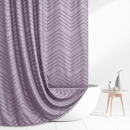 Boho Shower Curtain Woven Fabric Purple Cute Shower Curtain Modern Farmhouse Textured Tufted Chevron Striped Minimalist 72 x 72 Bathroom Shower Curtain Set with Hooks