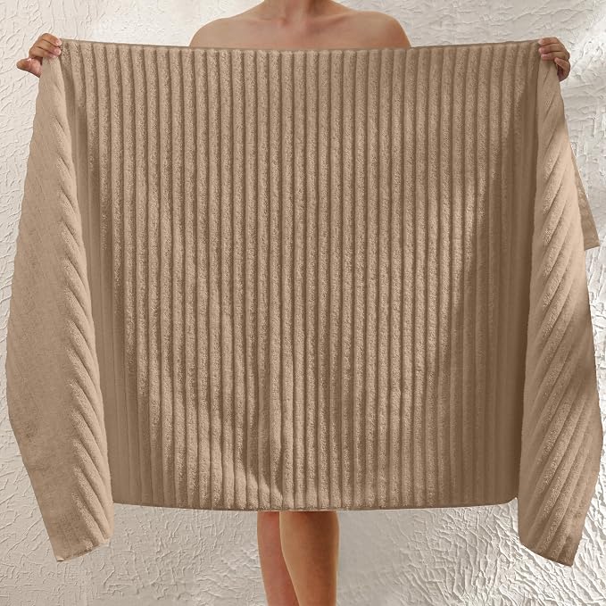 Elegant Comfort 100% Turkish Cotton Corduroy Ribbed Luxury Jumbo Bath Towel Ultra Soft - 35 x 70 Inch - Luxury Spa Premium Hotel Quality Highly Absorbent and Quick Dry Large Bath Towel, Taupe