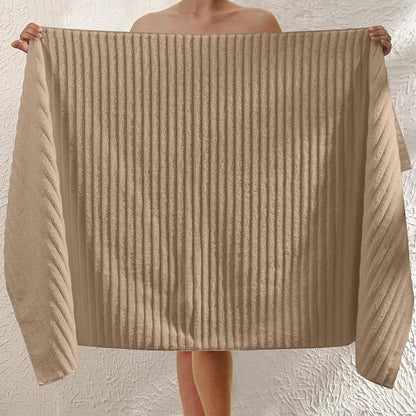 Elegant Comfort 100% Turkish Cotton Corduroy Ribbed Luxury Jumbo Bath Towel Ultra Soft - 35 x 70 Inch - Luxury Spa Premium Hotel Quality Highly Absorbent and Quick Dry Large Bath Towel, Taupe