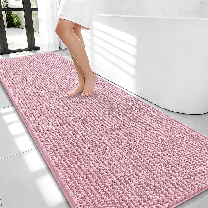 OLANLY Thick Chenille Bathroom Runner Rugs Mats 70x24, Dusty Rose | Soft Absorbent Bath Rugs, Rubber Backing, Machine Wash Dry, Bath Mats for Bathroom, Tub and Shower, Home Decor Accessories
