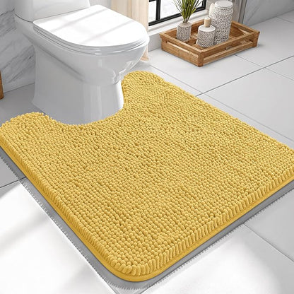 OLANLY Toilet Rugs U-Shaped 24x24, Soft Absorbent Chenille Contour Rugs | Yellow, Quick-Drying Rubber Backing, Machine Washable Non-Slip Shaggy Bathroom Mat for Toilet, Home Decor Accessories
